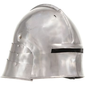 Ridderhelm middeleeuws replica LARP staal zilverkleurig