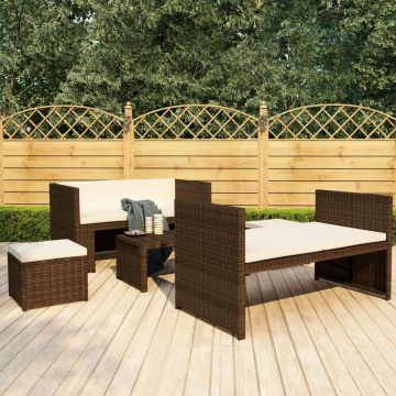 vidaXL 5-delige Loungeset met kussens poly rattan bruin