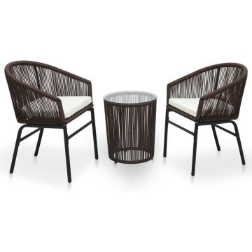 vidaXL 3-delige Bistroset met kussens PE-rattan bruin