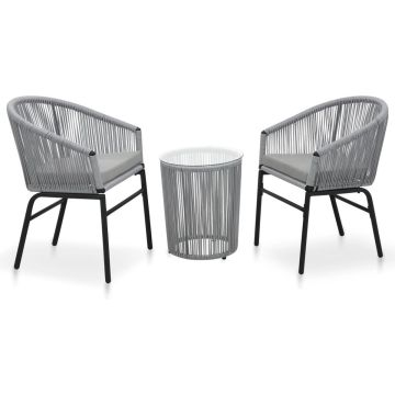 vidaXL 3-delige Bistroset met kussens PE-rattan grijs