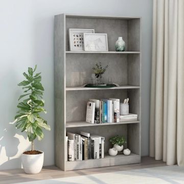 vidaXL Boekenkast met 4 schappen 80x24x142 cm bewerkt hout betongrijs