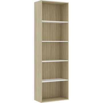 vidaXL Boekenkast met 5 schappen 60x30x189 cm spaanplaat wit en eiken