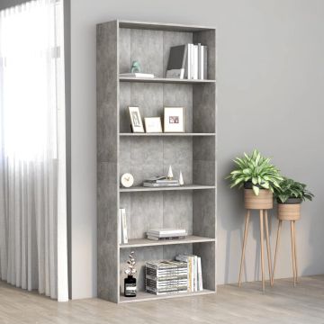 vidaXL Boekenkast met 5 schappen 80x30x189 cm spaanplaat betongrijs