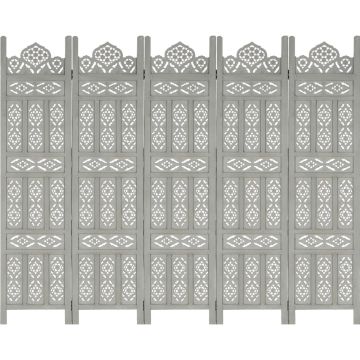 vidaXL Kamerscherm 5 panelen handgesneden 200x165 cm mangohout grijs