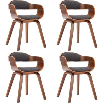 vidaXL Eetkamerstoelen 4 st stof en gebogen hout donkergrijs