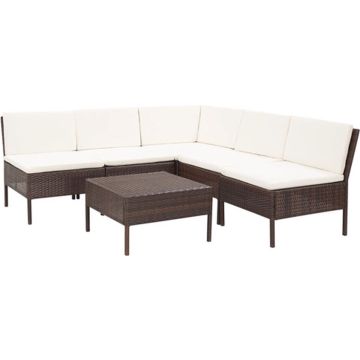 vidaXL 6-delige Loungeset met kussens poly rattan bruin