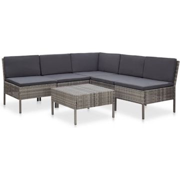 vidaXL 6-delige Loungeset met kussens poly rattan grijs