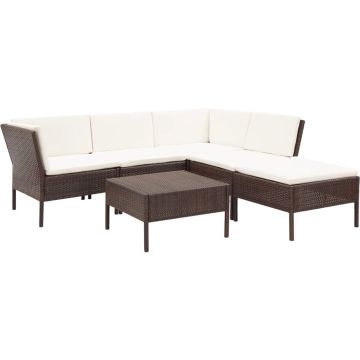 vidaXL 6-delige Loungeset met kussens poly rattan bruin