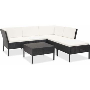 vidaXL 6-delige Loungeset met kussens poly rattan zwart