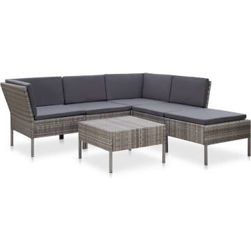 vidaXL 6-delige Loungeset met kussens poly rattan grijs