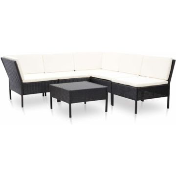 vidaXL 6-delige Loungeset met kussens poly rattan zwart