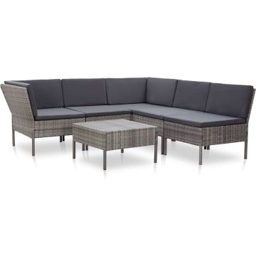 vidaXL 6-delige Loungeset met kussens poly rattan grijs