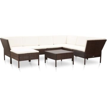 vidaXL 8-delige Loungeset met kussens poly rattan bruin