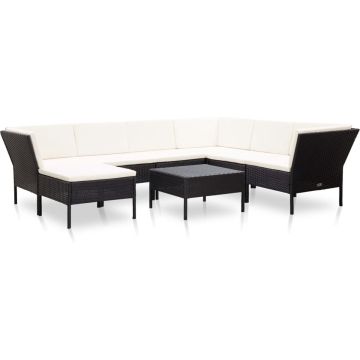 vidaXL 8-delige Loungeset met kussens poly rattan zwart