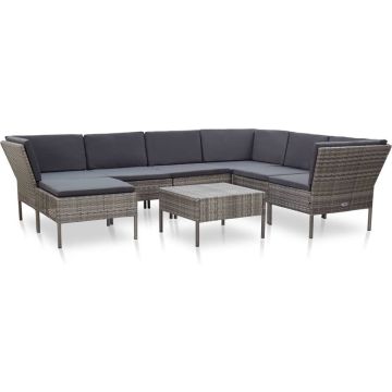 vidaXL 8-delige Loungeset met kussens poly rattan grijs