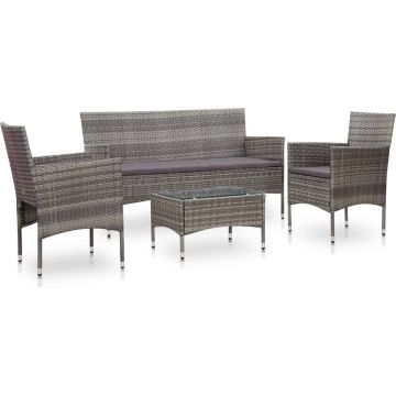 vidaXL 4-delige Loungeset met kussens poly rattan grijs