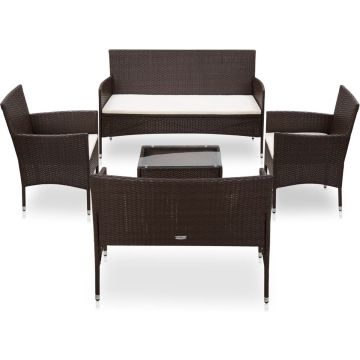 vidaXL 5-delige Loungeset met kussens poly rattan bruin