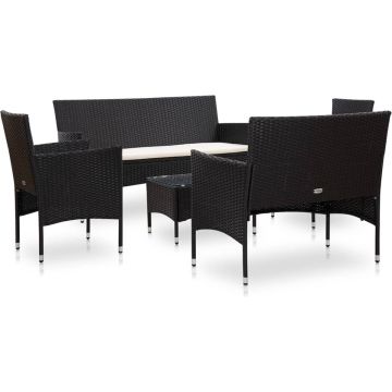 vidaXL 5-delige Loungeset met kussens poly rattan zwart