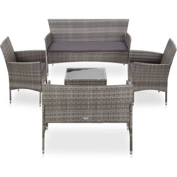 vidaXL 5-delige Loungeset met kussens poly rattan grijs