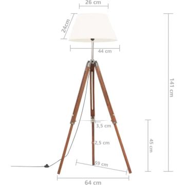 Vloerlamp driepoot 141 cm massief teakhout honingbruin en wit