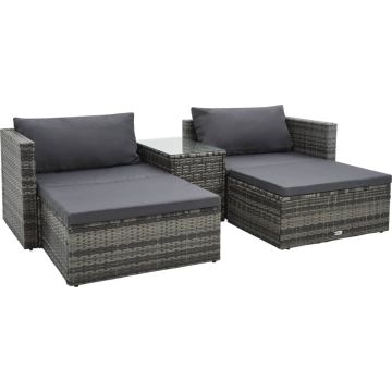 vidaXL 5-delige Loungeset met kussens poly rattan grijs