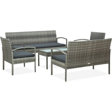 vidaXL 5-delige Loungeset met kussens poly rattan grijs