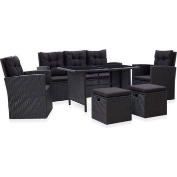 vidaXL 6-delige Loungeset met kussens poly rattan zwart