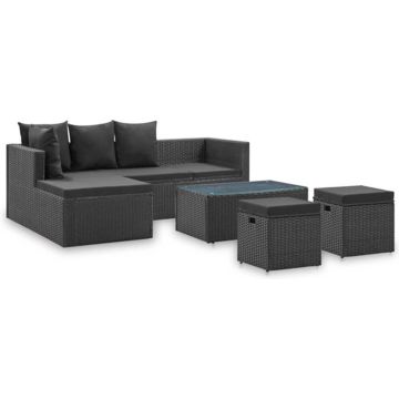 vidaXL 4-delige Loungeset met kussens poly rattan zwart