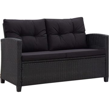 vidaXL Tuinbank 2-zits met kussens 124 cm poly rattan zwart