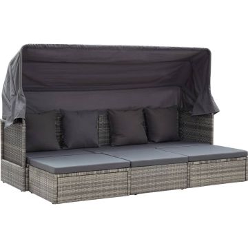 vidaXL Tuinbed met luifel poly rattan gemengd grijs