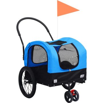 vidaXL Huisdierenfietskar 2-in-1 aanhanger loopwagen blauw en zwart