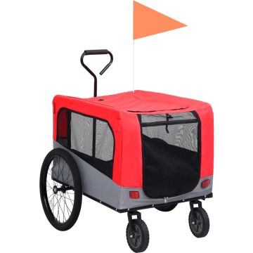 vidaXL Huisdierenfietskar 2-in-1 aanhanger loopwagen rood en grijs