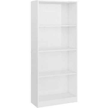 vidaXL Boekenkast 4 schappen 60x24x142 cm bewerkt hout hoogglans wit