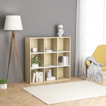 vidaXL Boekenkast 98x30x98 cm spaanplaat wit en sonoma eikenkleurig