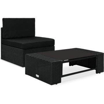 vidaXL 2-delige Loungeset poly rattan zwart