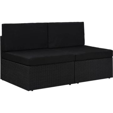 vidaXL Tweezitsbank sectioneel poly rattan zwart