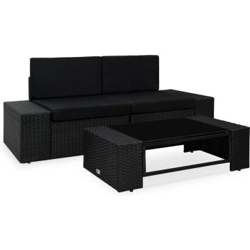 vidaXL 3-delige Loungeset poly rattan zwart