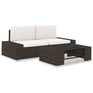 vidaXL 3-delige Loungeset poly rattan bruin