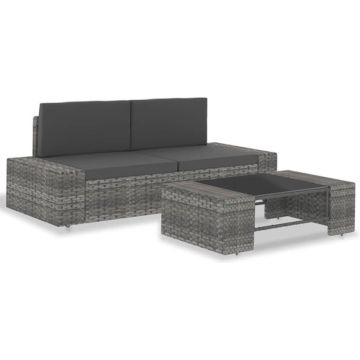 vidaXL 3-delige Loungeset poly rattan grijs