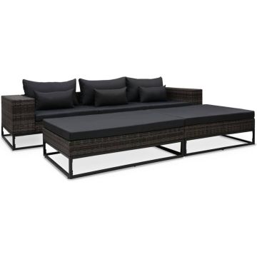 vidaXL 5-delige Loungeset met kussens poly rattan grijs