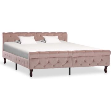 vidaXL Bedframe fluweel roze 160x200 cm