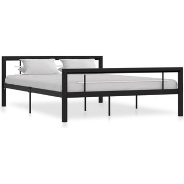 vidaXL Bedframe metaal zwart en wit 160x200 cm