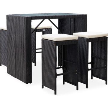 vidaXL 5-delige Tuinbarset poly rattan en glas zwart