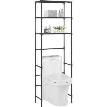 vidaXL Opbergrek voor boven toilet 3-laags 53x28x169 cm zwart