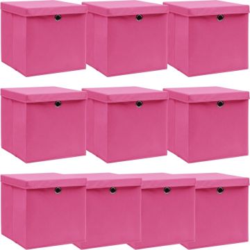 vidaXL Opbergboxen met deksel 10 st 32x32x32 cm stof roze