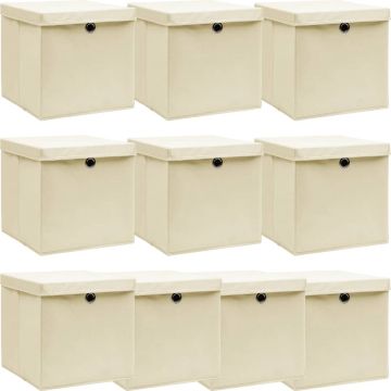 vidaXL Opbergboxen met deksel 10 st 32x32x32 cm stof crème