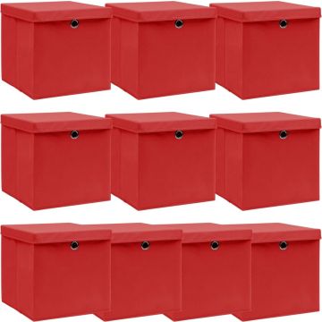 vidaXL Opbergboxen met deksels 10 st 32x32x32 cm stof rood