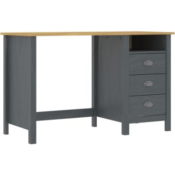 vidaXL Bureau Hill 3 lades 120x50x74 cm massief grenenhout grijs