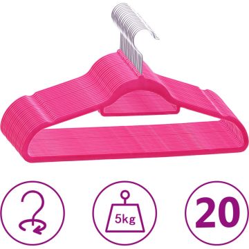 vidaXL 20-delige Kledinghangerset anti-slip fluweel roze