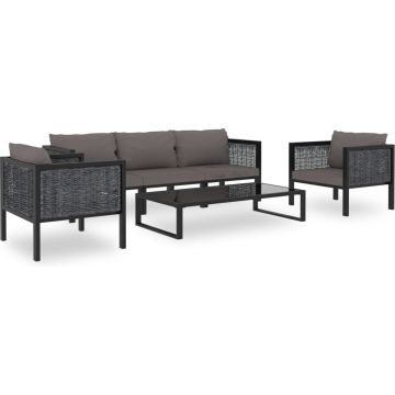 vidaXL 6-delige Loungeset met kussens poly rattan antraciet